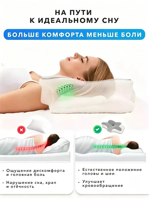 Ортопедическая подушка для сна женщинам от остерохондроза, белый, фото 2