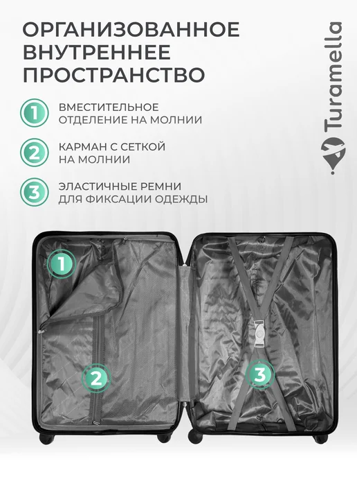 Turamella Чемодан на колесах M премиум неубиваемый полипропилен, голубой, фото 2