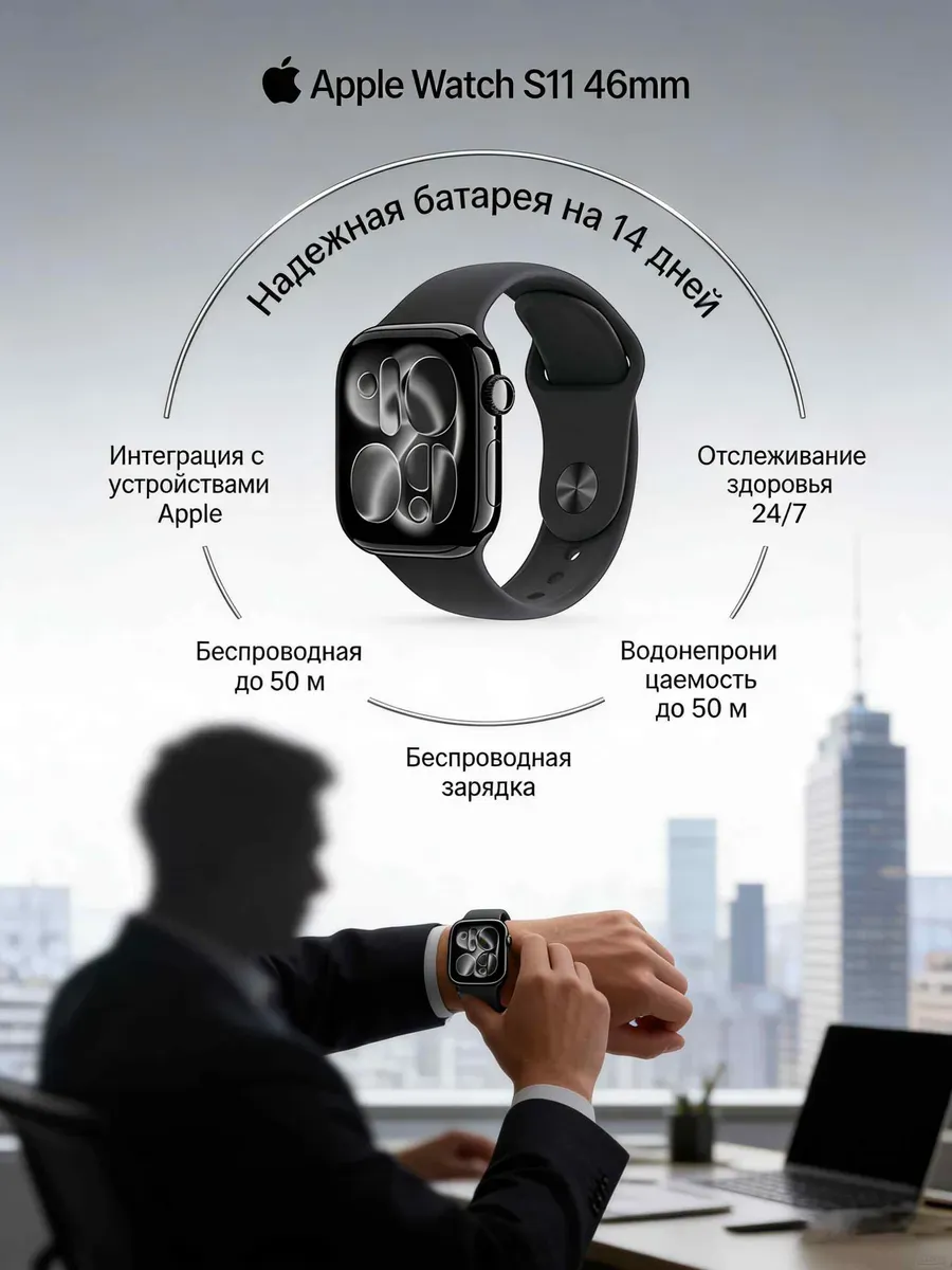 Apple Watch S11 46mm черные водонепроницаемые