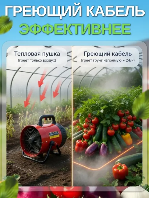 Amiria Обогрев грунта теплицы, греющий кабель 15 метров 240 Вт, 15 м, 240 Вт, фото 3