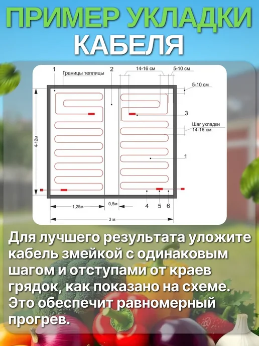 Amiria Обогрев грунта теплицы, греющий кабель 17 метров 272 Вт, 17 м, 272 Вт, фото 6