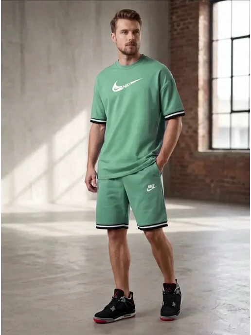 KD-STORE Костюм летний с шортами, зеленый