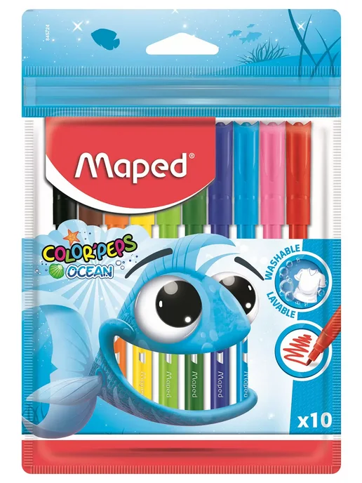MAPED Фломастеры 10 цв. Color'Peps Ocean, смываемые, голубой