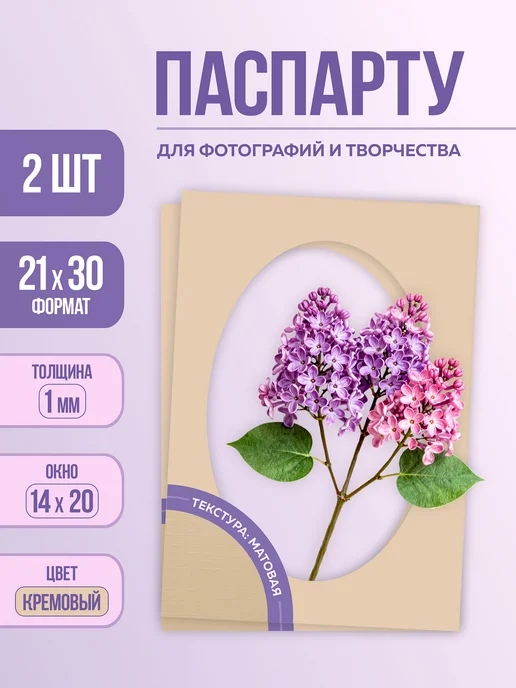 РамкиВсем Паспарту кремовое А4 (21х30 см) с овальным окном, 2 шт, 21x30 см, 2 шт