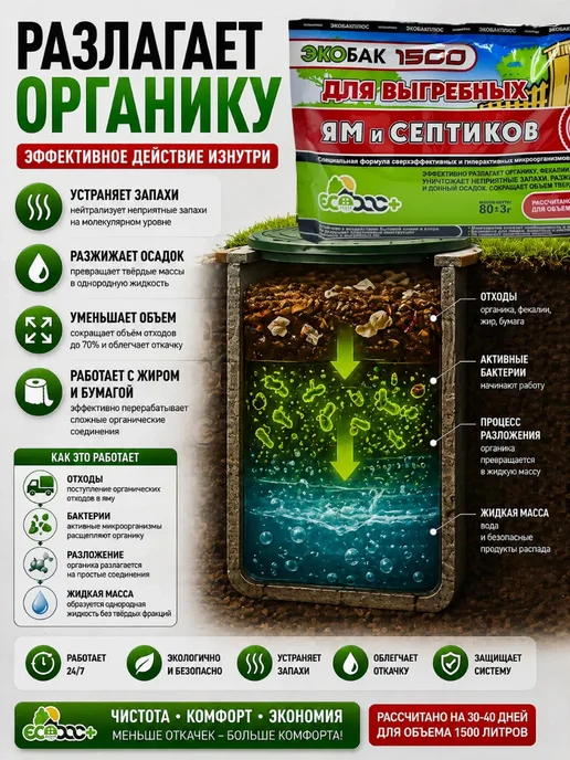 Варух Биоактиватор для септиков и выгребных ям живые бактерии, вариант, фото 2