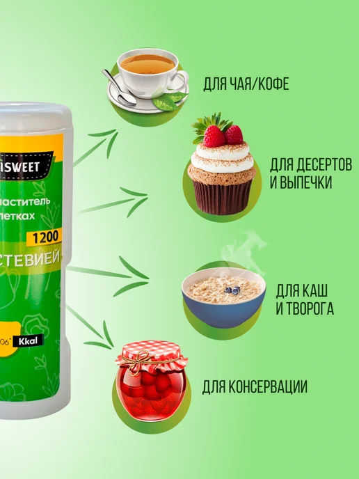 FANLISWEET Сахарозаменитель со Cтевией 1200 таблеток дозатор, вариант, фото 4