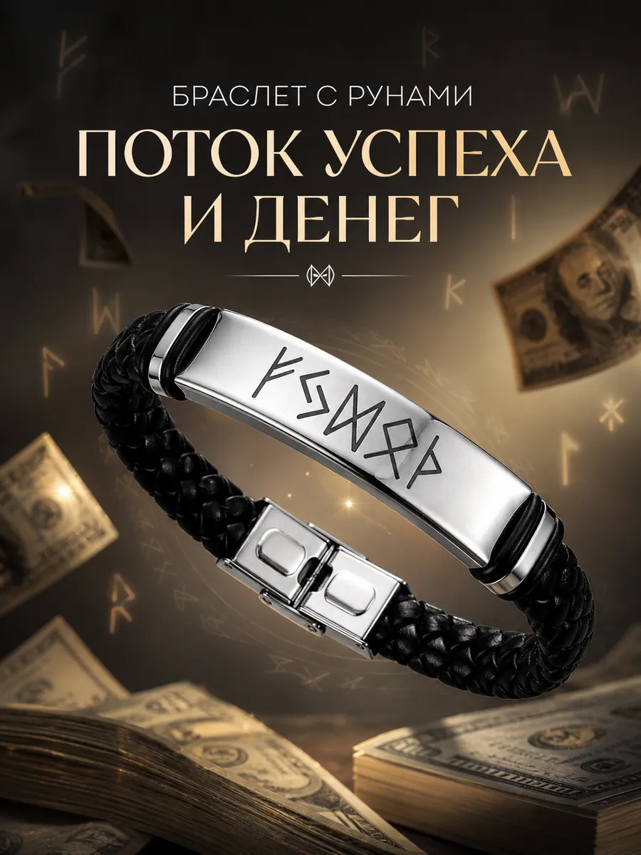 Браслет с рунами Поток успеха и денег