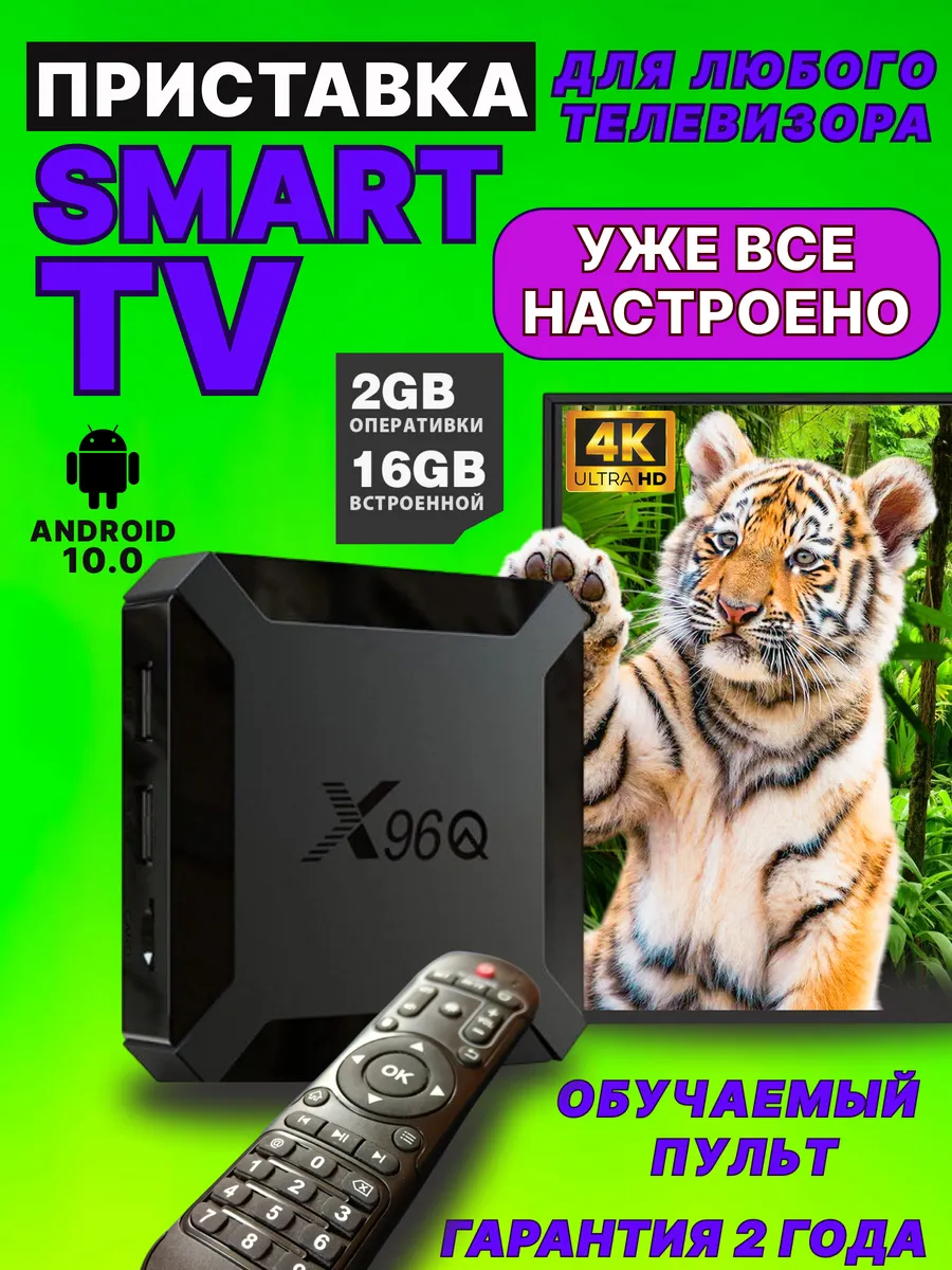 Смарт приставка для телевизора X96Q с обучаемым пультом