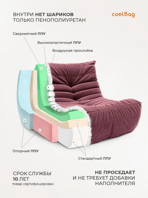 CoolBag Бескаркасное кресло шезлонг в вакуумной упаковке, красный, фото 4