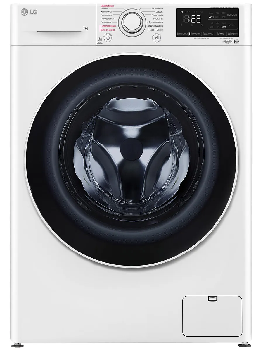 LG Стиральная машина узкая F2V3HS0W, 7 кг, пар, инвертор