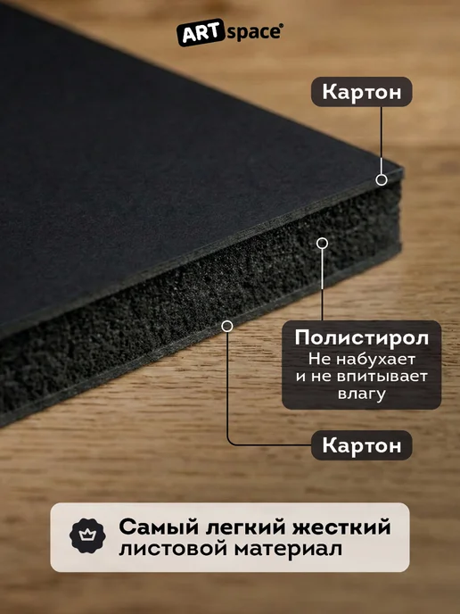 ArtSpace Пенокартон черный картон 30*40см, черный, фото 4