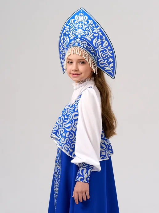 Марья Моревна Кокошник русский народный царевна Епаничка, синий, фото 2