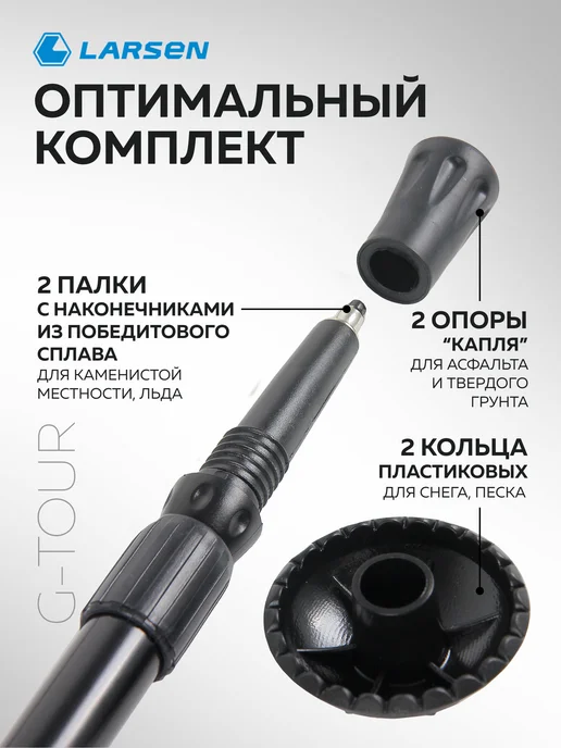 Larsen Палки для скандинавской ходьбы, черный, фото 4