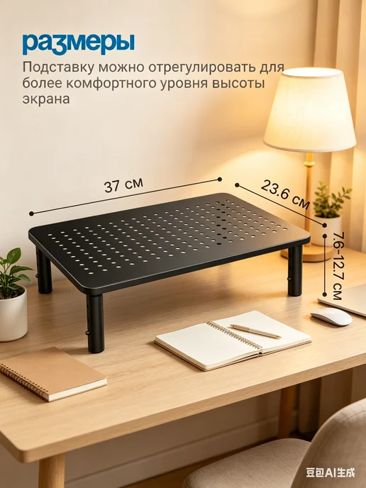 IKEA Полка подставка под монитор настольная для компьютера черная, черный
