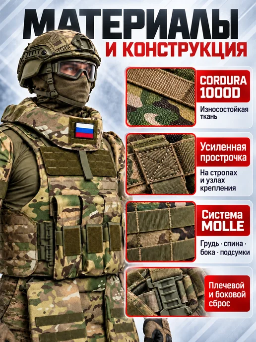 Бронежилет тактический мультикам с плитами Бр5, зеленый, фото 7