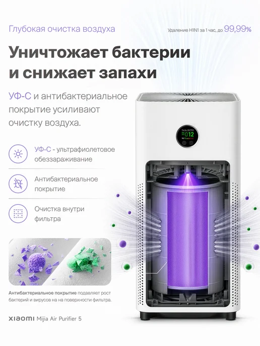 Xiaomi Очиститель воздуха Mi Air Purifier 5, белый, фото 5