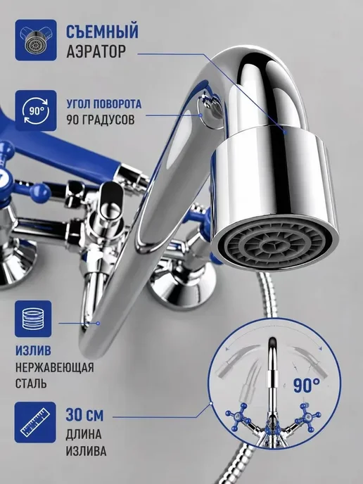 Potato Смеситель для ванны с круглым изливом, синий, фото 2