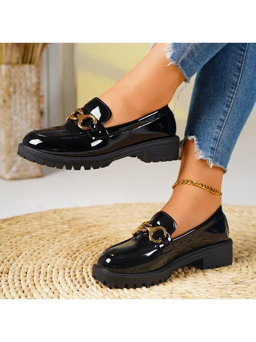 Модные мокасины на slip-on из экокожи элегантные для поезд, черный, фото 2