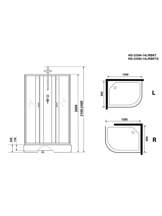 NIAGARA Душевая кабина Classic NG-33394-14LBKTG 130x90, 130x90, фото 4