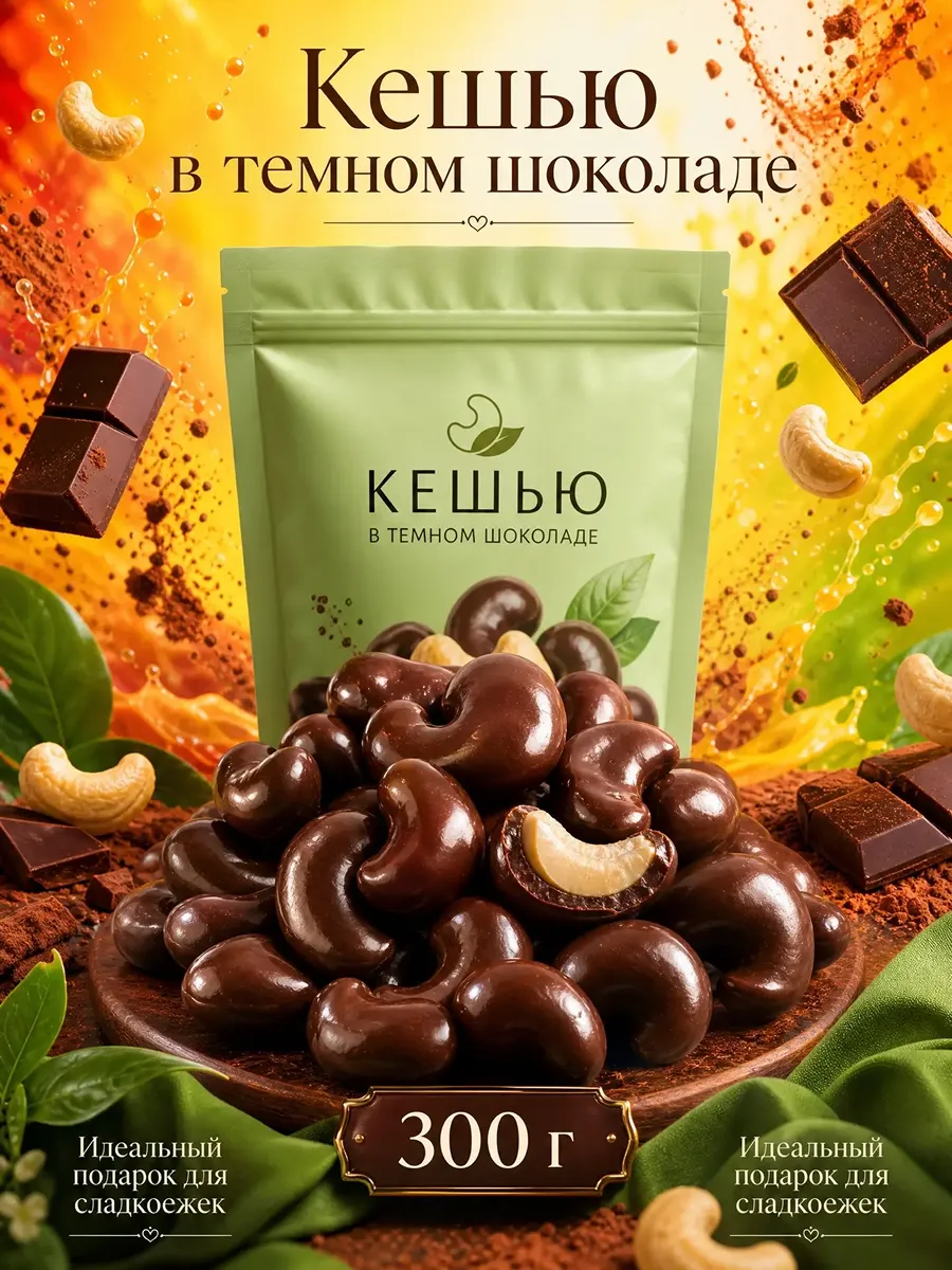 Кешью в темном бельгийском шоколаде, 300 грамм