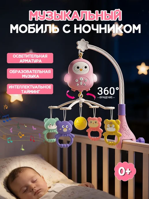 Мобиль детский в кроватку, для новорожденных,музыка, вариант