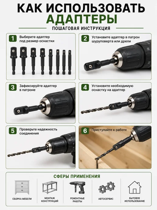 Гифти Набор адаптеров для торцевых головок, черный, фото 3