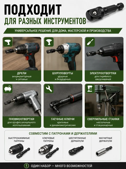 Гифти Набор адаптеров для торцевых головок, черный, фото 7
