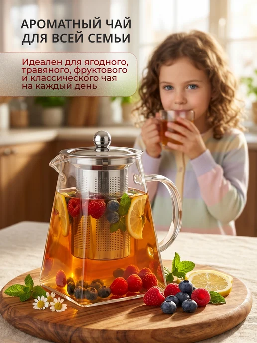Astix Чайник заварочный стеклянный с фильтром 0,95 л, 0,75 л, фото 5