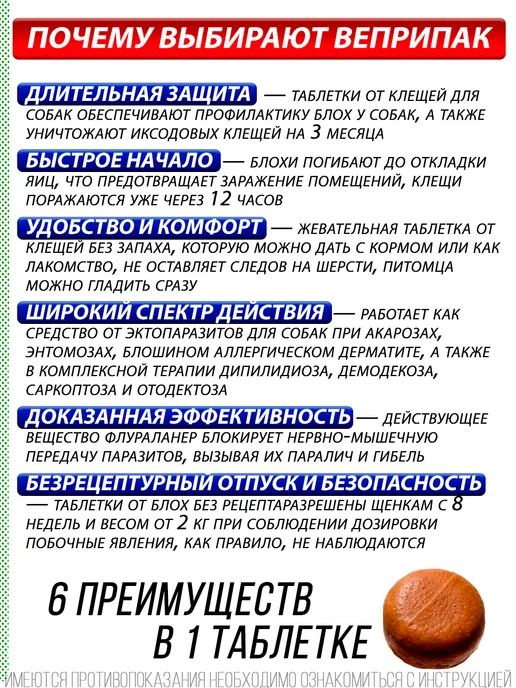 VETSTEM Веприпак 500 мг для собак 10-20 кг, таблетки от клещей, 24,5 кг, фото 3