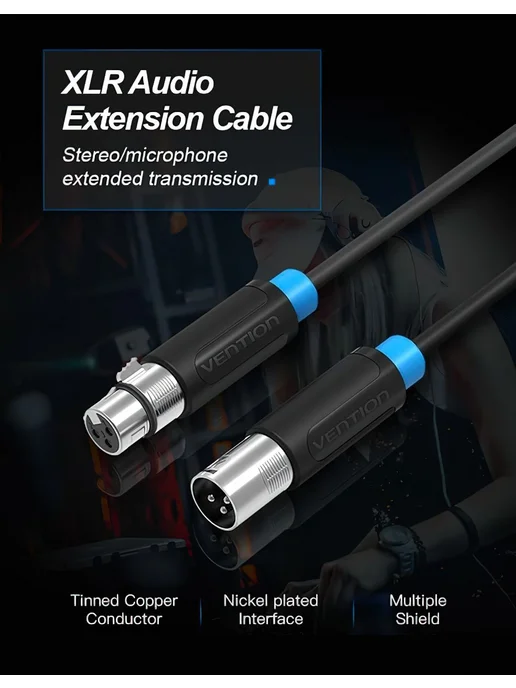 VENTION Аудио кабель для микрофона-мишера+колонок XLR 1.5М, 1 м, фото 7