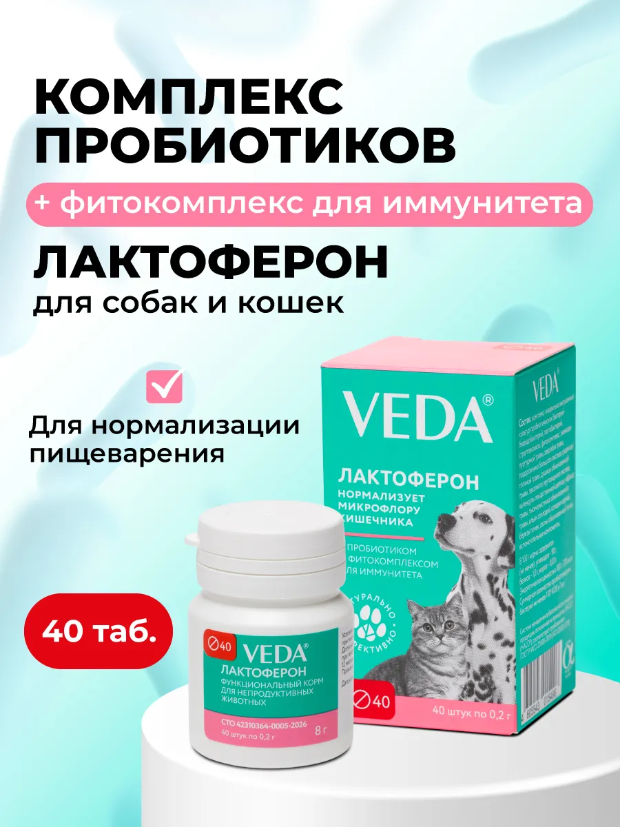 Пробиотик для собак и кошек для иммунитета Лактоферон 40 таб