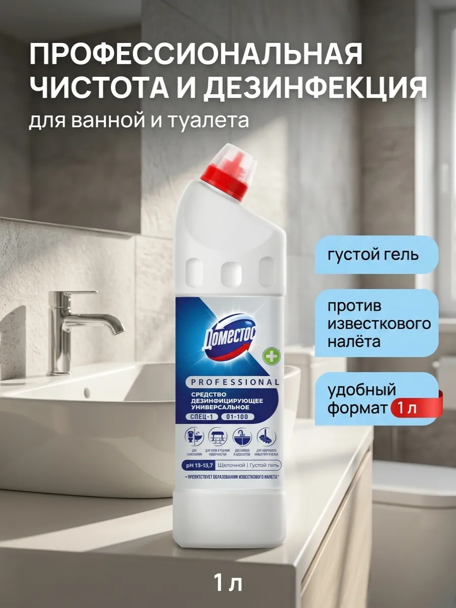 Чистящее средство дезинфицирующее для унитаза и ванны 1 л
