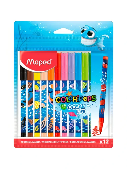 MAPED Фломастеры 12 цв. Color'Peps Ocean, смываемые, синий, фото 4