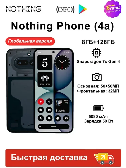 Смартфон Nothing Phone 4A 8/128 ГБ, черный
