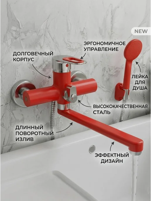 Potato Смеситель для ванны с прямым плоским изливом, серый, фото 2