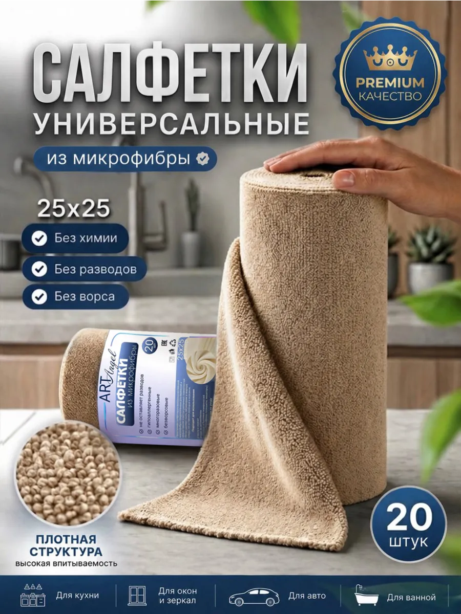 Кухонная тряпка салфетки для уборки в рулоне из микрофибры 2…