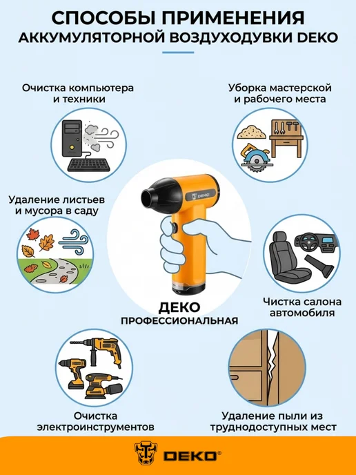 DEKO Воздуходувка портативная аккумуляторная DKBL, вариант, фото 3