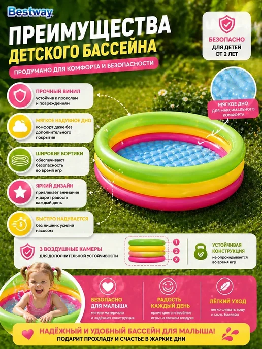 Бассейн надувной круглый 70*24 см для ребенка, Bestway, 70x24 см, фото 3