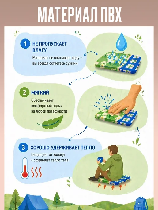 Gochu Влагостойкий туристический пэт коврик. Корея, зеленый, фото 2