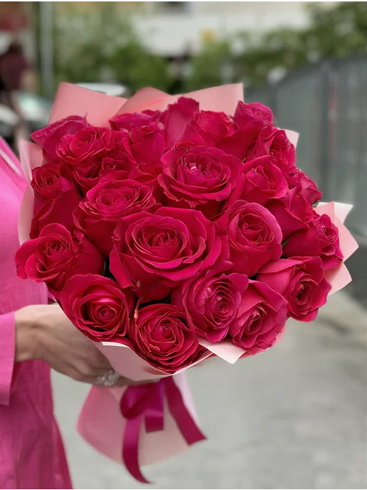 ROZA4U Букет живых цветов 25 роз Пинк флойд, розовый, фото 3