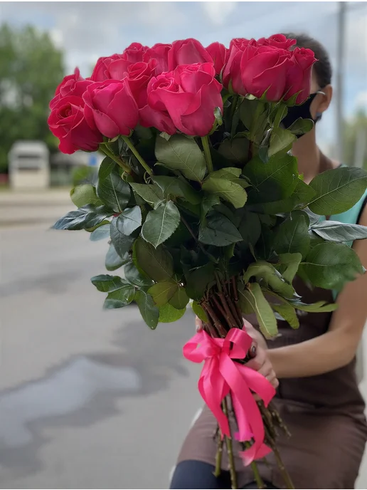ROZA4U Букет живых цветов 25 роз Пинк флойд, розовый, фото 4