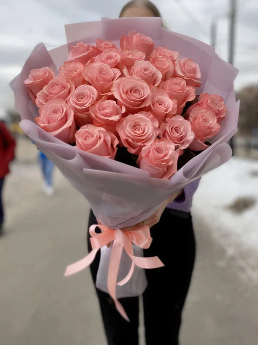 ROZA4U Букет живых цветов 25 роз Би Свит, розовый, фото 3