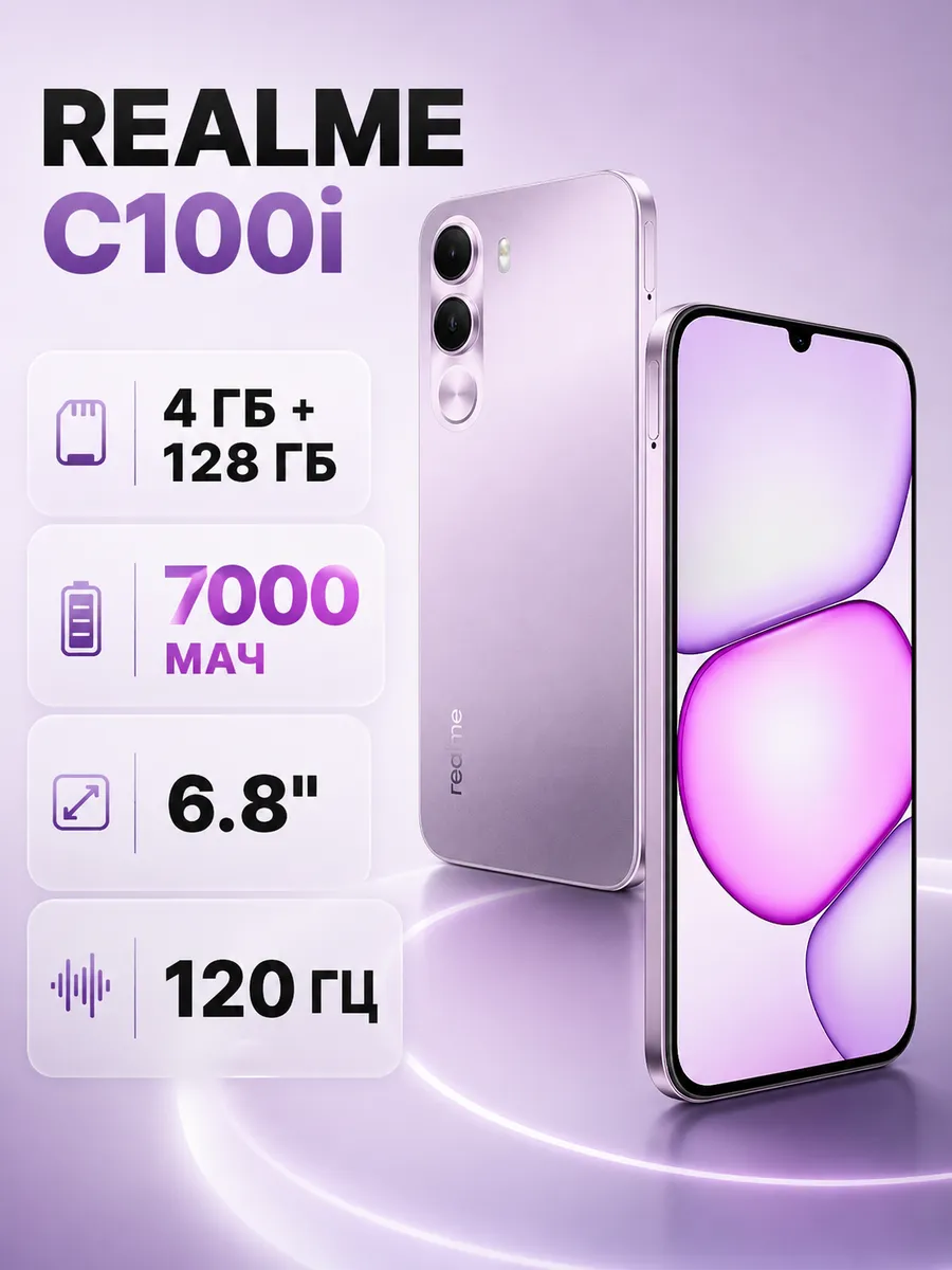 Смартфон C100i 4 128Gb, фиолетовый Realme 999081714 купить в интернет‑магазине Wildberries