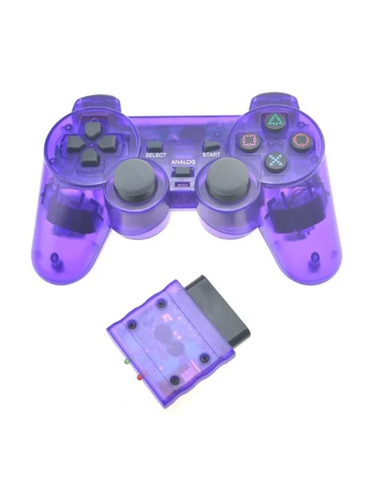 OZKVVM Беспроводной геймпад для PS2 фиолетовый, прозрачный, фиолетовый