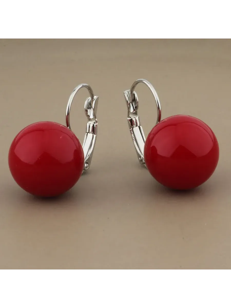 Серьги красные шарики на крючках, Color 11