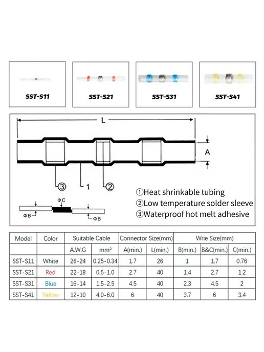 Нет бренда Теплоусадочные соединители 26-24AWG, белый, 30шт, красный, фото 7