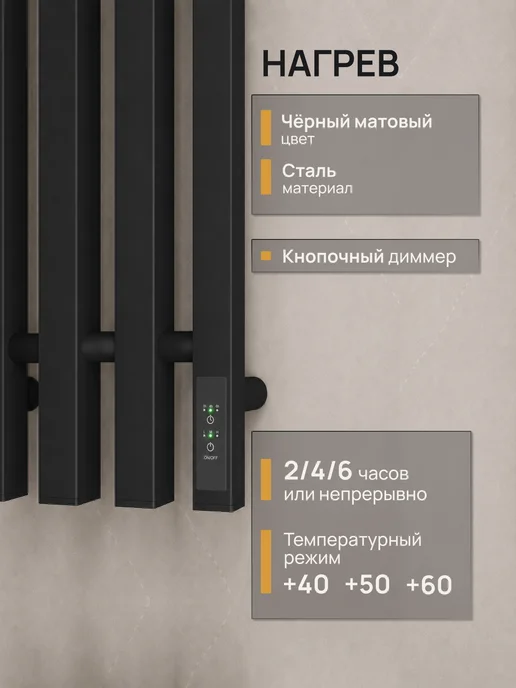 Grantop Полотенцесушитель электрический в ванную черный GPT0311018BL, черный, фото 3