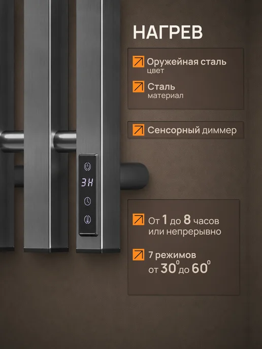 Grantop Полотенцесушитель электрический в ванную GPT0311012MG, серый, фото 3