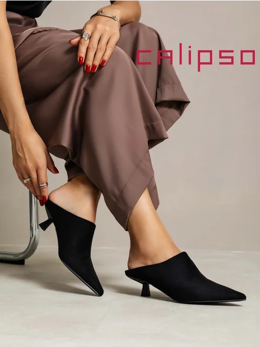 Calipso Мюли женские летние на низком каблуке, черный, фото 7