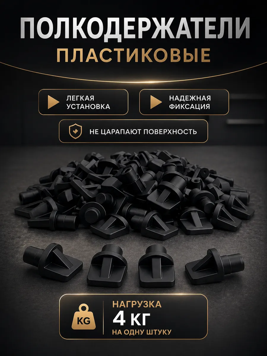 Полкодержатель для полки пластиковый черный 20 шт